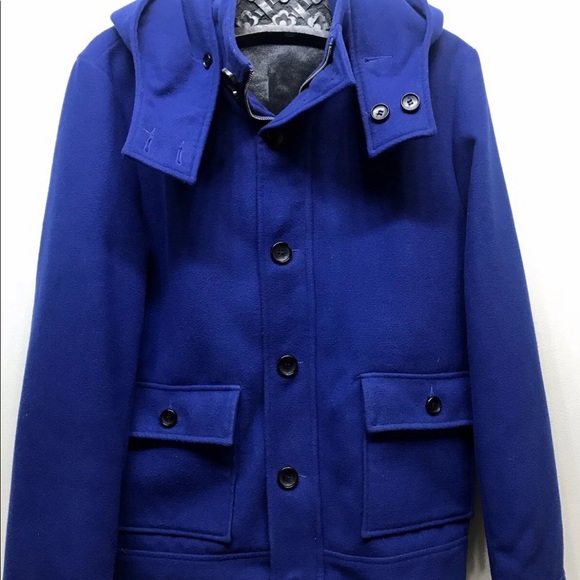 Le Chateau Men’s Wool Blend Peacoat Tailored Fit Blue Small Detachable Hood - Picture 3 of 12